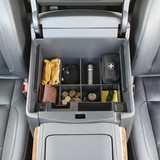 Installed Center console divider from BaseLayer for the Chevrolet Suburban and Tahoe or GMC Yukon and Yukon XL overhead view