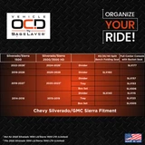 Vehicle OCD by BaseLayer  Center Console Organizer for the  2022-2026 Chevrolet Silverado 1500 / GMC Sierra 1500 Vehicle Fitment Chart