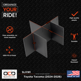 Vehicle OCD by BaseLayer center console organizer for the Tacoma 2024+ Dimensions Infographics