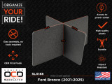 Vehicle OCD by BaseLayer Ford Bronco 2021 - 2025 Center Console Organizer - Dimensions infographic