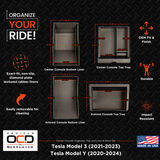 Vehicle OCD by BaseLayer Tesla Model 3 and Model Y Center Console fitment infographic