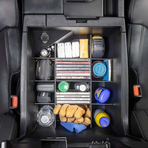 Organized overhead view of Vehicle OCD Organizers by BaseLayer Toyota Tundra - Center Console Organizer 2014-2021