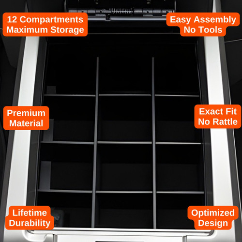 Vehicle OCD Organizers by BaseLayer Ford F-150 with Floor-Shift - Center Console Organizer 2009-2014 design features infographic