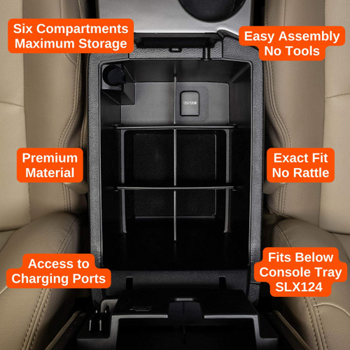 Installed Vehicle OCD Organizers by BaseLayer Toyota 4Runner - Center Console Organizer 2010-2024 design feature infographic