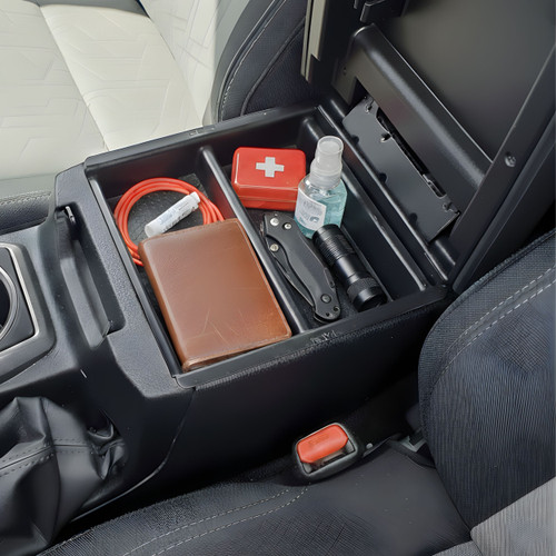 Installed Vehicle OCD Organizers by BaseLayer for Toyota Tacoma - Center Console Tray 2016-2023