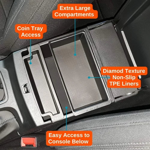 Installed Vehicle OCD Organizers by BaseLayer Ford Ranger 2019-2023 Center Console Tray design features