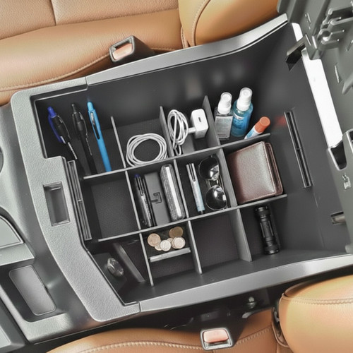 Installed Vehicle OCD Organizers by BaseLayer Toyota Sequoia and Tundra - Center Console Organizer overhead view