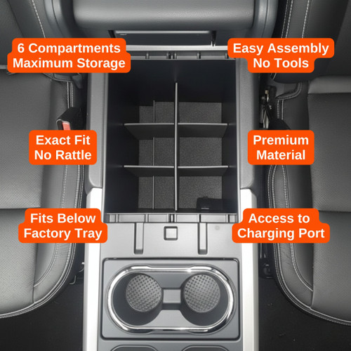 Installed Vehicle OCD Organizers by BaseLayer for Nissan Titan / Titan XD - Center Console Organizer 2016-2024 design features graphic