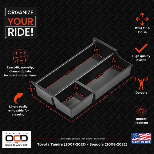 Toyota Tundra Center Console and Tray Organizer Set 2014-2021 Interior Accessories Vehicle OCD