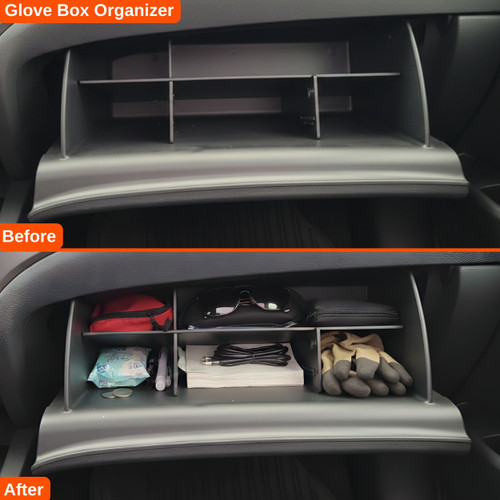 Installed Vehicle OCD Organizers by BaseLayer for Honda Pilot / Ridgeline / Passport - Glove Box Organizer before and after graphic