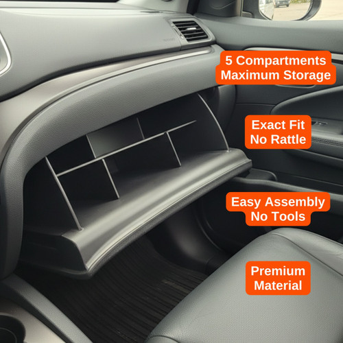 Installed Vehicle OCD Organizers by BaseLayer for Honda Pilot / Ridgeline / Passport - Glove Box Organizer design features graphic