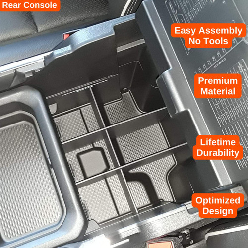 Installed Vehicle OCD Organizers by BaseLayer RAM 1500/2500/3500 - Laramie Longhorn, Limited - Lower Center Console Organizer Rear console design graphics
