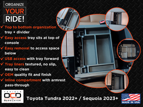 TOYOTA TUNDRA (2022+) / SEQUOIA (2023+) - CENTER CONSOLE TRAY by BaseLayer Details Graphic