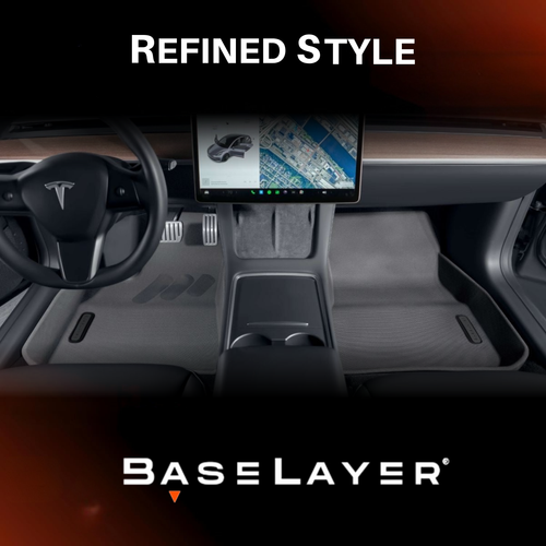 BaseLayer Tesla Model 3 floor liner overhead view of installed mats