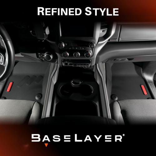 Overhead view of installed BaseLayer RAM 1500 2019-2025 floor liners refined style graphic