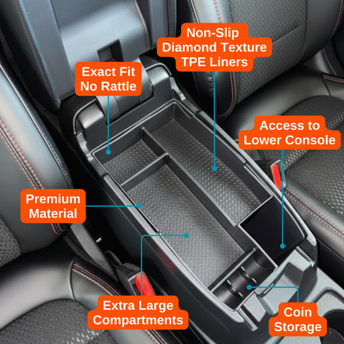 Installed Vehicle OCD by BaseLayer for Ford Bronco Sport 2021-2026  and Ford Escape 2020-2026  Center Console Tray design features graphic