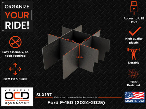 Ford F150 2024-2025 - Center Console Organizer (updated center console size)
