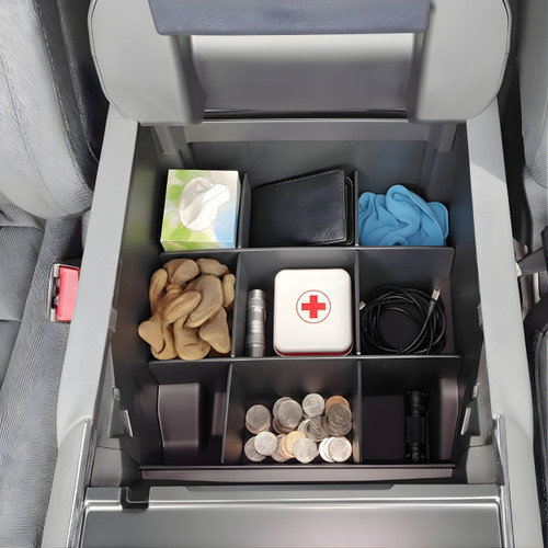 Installed Vehicle OCD by BaseLayer for Ford F150 2024-2026 - Center Console Organizer (updated center console size) overhead view