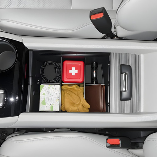 Vehicle OCD by BaseLayer center console divider for the Honda Pilot, Ridgeline and Passport installed with items