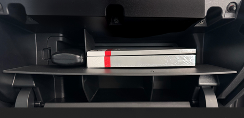 Vehicle OCD by BaseLayer glove box organizer installed with vehicle books in the Toyota 4Runner 2025+.