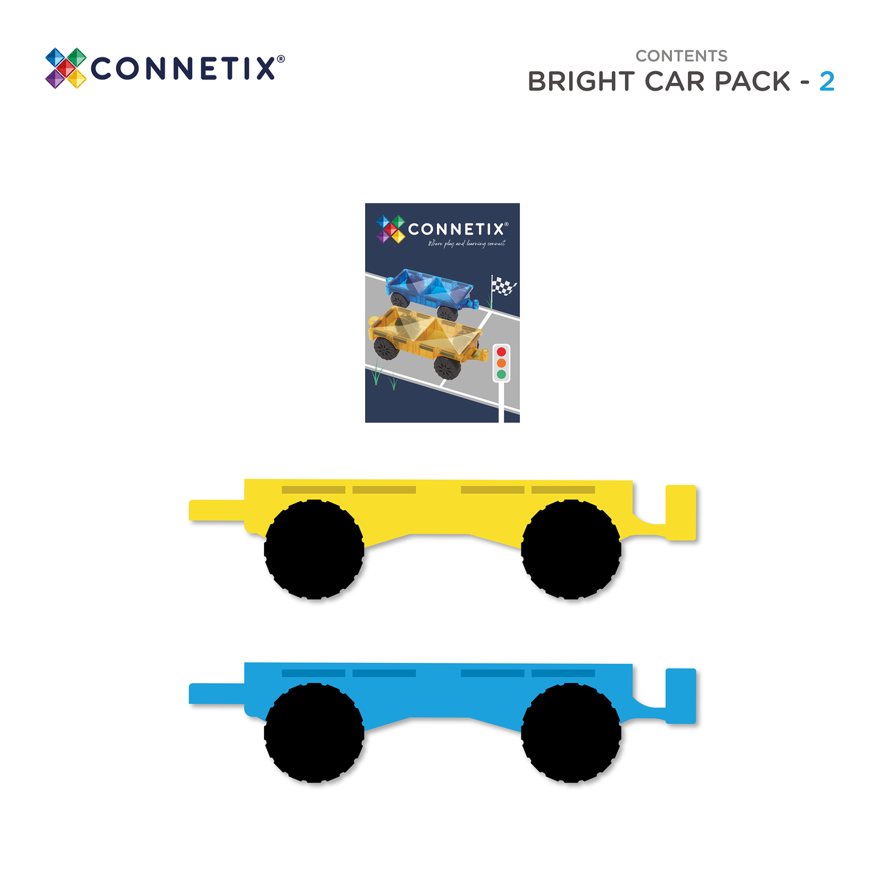 Prezentare generală a conținutului pachetului Connetix Bright Car Pack