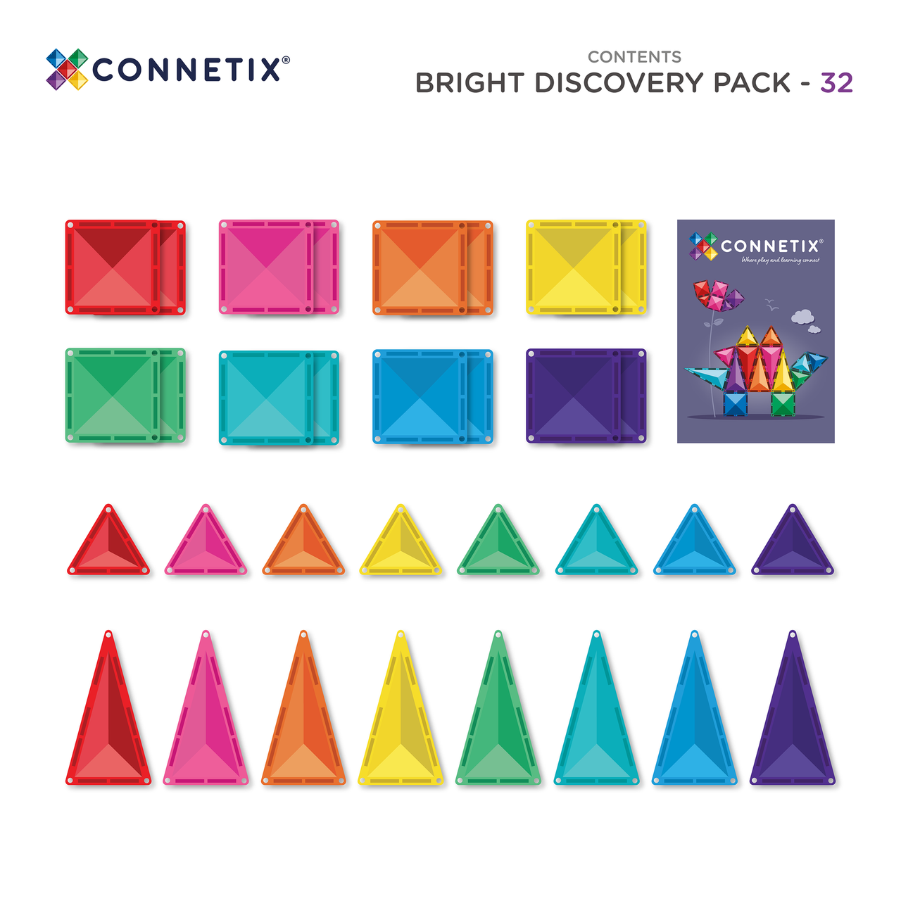 Prezentarea tuturor pieselor din setul Connetix Bright Discovery Pack 32