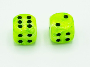 A pair of 16mm Vortex Bright Green d6 dice
