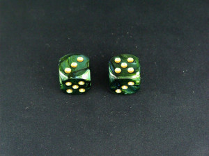 16mm d6 Scarab Jade with Gold pips - pair of 2