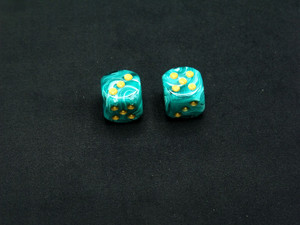 16mm d6 Vortex Teal with Gold pips - pair of 2