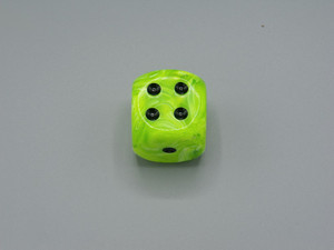 One 30mm Vortex Bright Green die with black pips.
