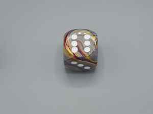 One 30mm Festive Carousel die with white pips.