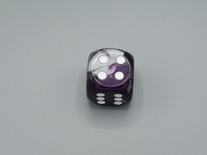 One 30mm Gemini Purple-Steel die with White Pips