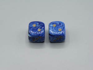 20mm Dice Vortex Blue with Gold pips d6 - pair of 2