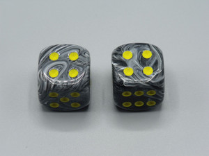 20mm Dice Vortex Black with yellow pips d6 - pair of 2