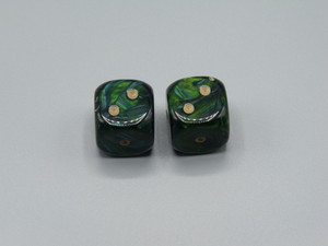 20mm Dice Scarab Jade with Gold pips d6 - pair of 2