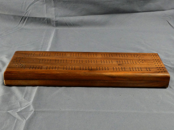 Closed Walnut 3 Player Cribbage board