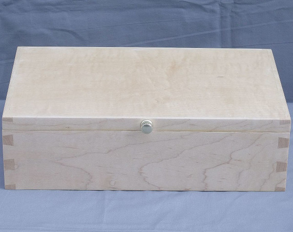 Handcrafted maple and curly maple valet box with solid brass hardware.