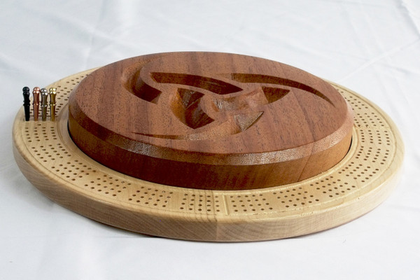 Four Player Cribbage Board Odin's Horn Mahogany and Curly Maple