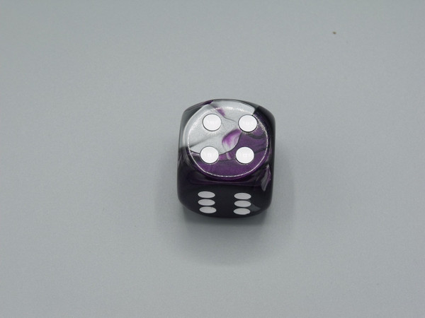 One 30mm Gemini Purple-Steel die with White Pips