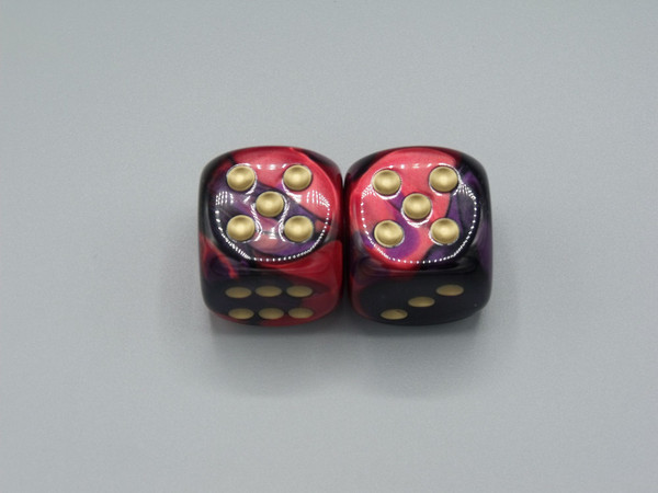 30mm Dice Gemini Purple-Red with Gold Pips