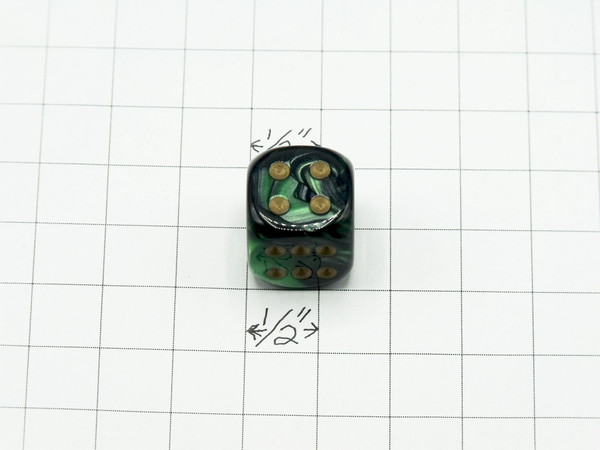 20mm Dice Gemini Black-Green with Gold pips d6 - pair of 2