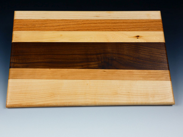 Bottom view of the multi-wood serving board #27 showing the different woods the comprise the board.