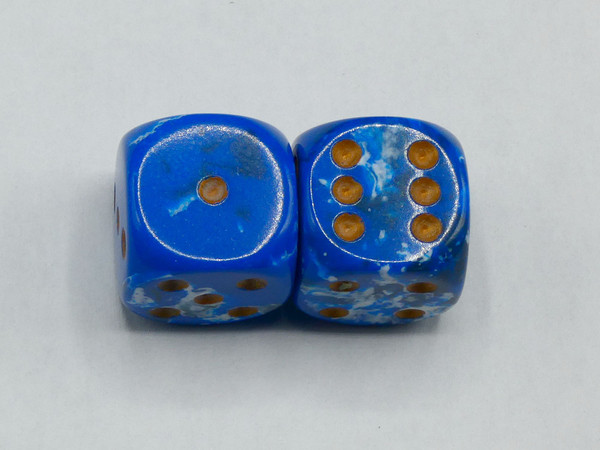 16mm d6 Dice Brush Wavebreak - Gold pips - pair of 2