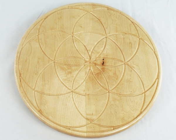 Top view of the lazy susan showing the Seed of Life design.