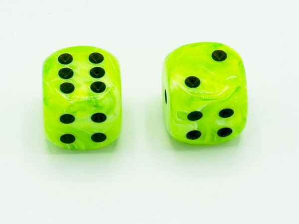 A pair of 16mm Vortex Bright Green d6 dice