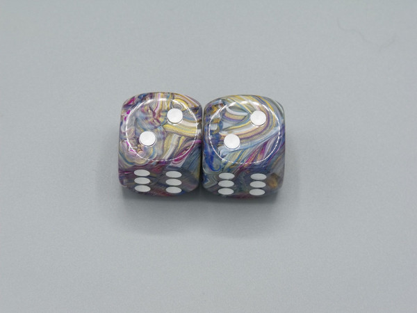 20mm Dice Festive Carousel Dice with White Pips - pair of 2