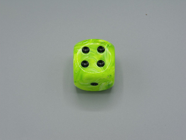 One 30mm Vortex Bright Green die with black pips.
