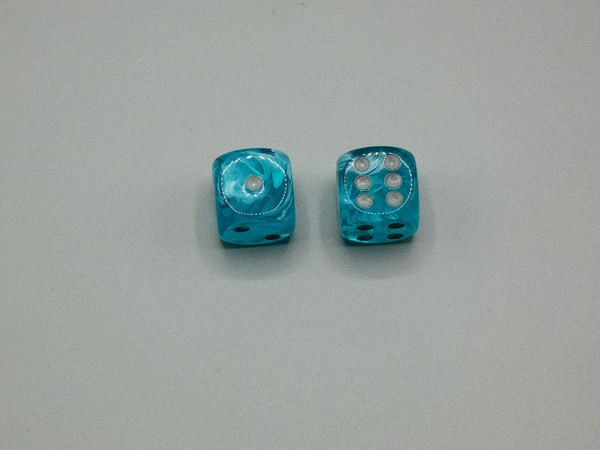 16mm Dice Cirrus Aqua with Silver pips d6 - pair of 2