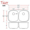 32.5" Ticor S205 Haven Series 16-Gauge Stainless Steel Undermount Double Basin Kitchen Sink 32.5" Ticor S205 Haven Series 16-Gauge Stainless Steel Undermount Double Basin Kitchen Sink