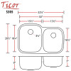 32.25" Ticor S305 Haven Series 16-Gauge Stainless Steel Undermount Double Basin Kitchen Sink 32.25" Ticor S305 Haven Series 16-Gauge Stainless Steel Undermount Double Basin Kitchen Sink